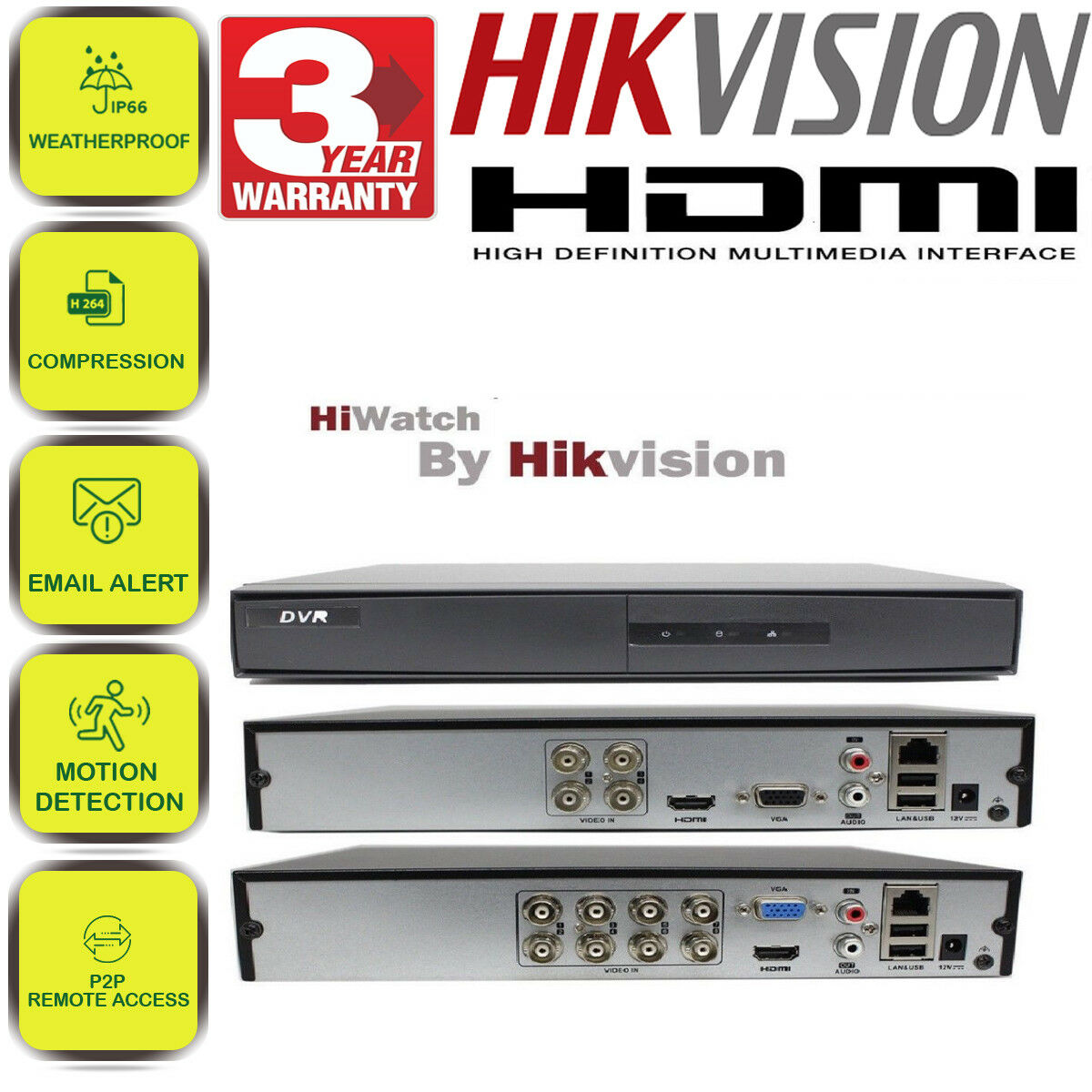 HIKVISION HILOOK DVR 8CH TURBO CCTV 1080P FULL HD CHANNEL AHD TVI CVI